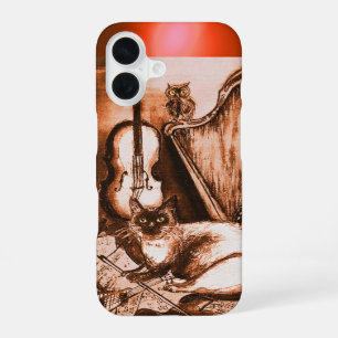 COQUE iPhone 16 CHAT MUSICALE AVEC OWL DANS GEM SEPIA BROWN