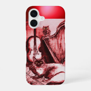 COQUE iPhone 16 CHAT MUSICALE AVEC OWL EN ROUGE GEM