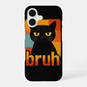 Coque iPhone 16 Chat noir bruh drôle rétro vintage mème