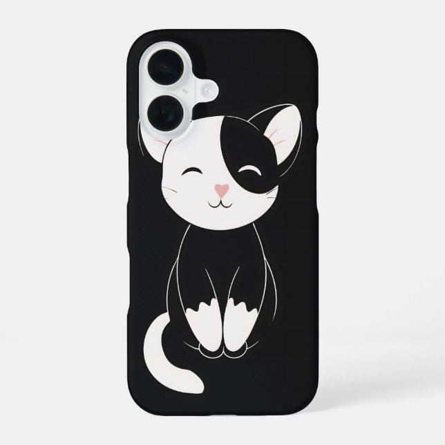 Coque iPhone 16 chat noir et blanc (Verso)