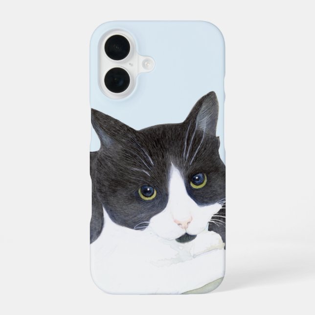 Coque iPhone 16 Chat noir et blanc (Verso)