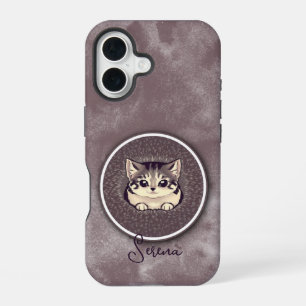 Coque iPhone 16 Chat noir et blanc flou qui regarde Art nom person