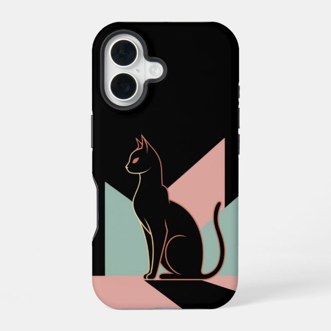 Coque iPhone 16 Chat Noir Géométrique  (Verso)