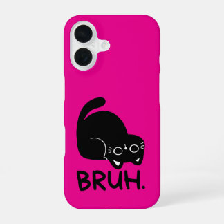 Coque iPhone 16 Chat noir mignon esthétique rose drôle « Bruh »