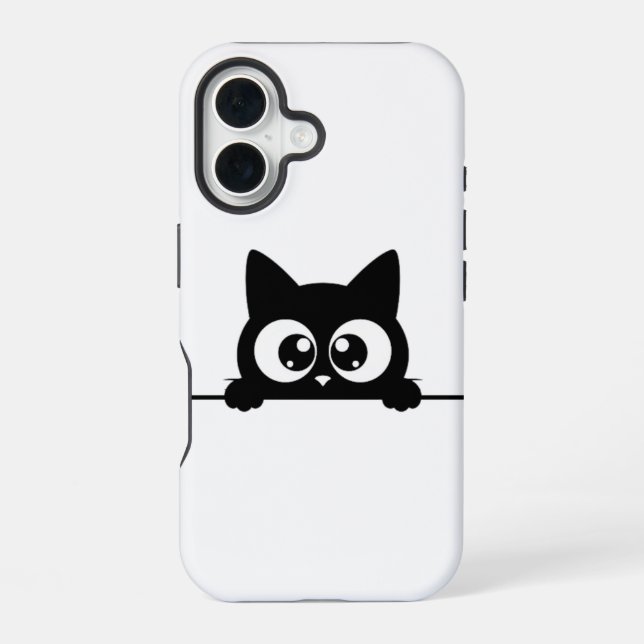 Coque iPhone 16 Chat noir qui regarde (Verso)