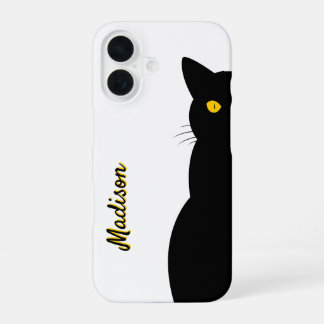 Coque iPhone 16 CHAT NOIR Yeux dorés personnalisables