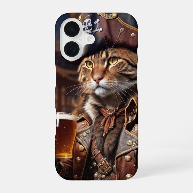Coque iPhone 16 Chat pirate avec bière  (Verso)