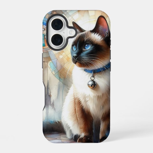 Coque iPhone 16 Chat siamois aquarelle (Verso)
