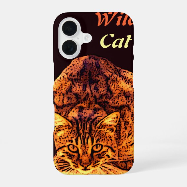 Coque iPhone 16 CHATON DE CHAT SAUVAGE Jaune Brun (Verso)
