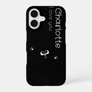 Coque iPhone 16 Chats de dessin animé noirs mignons nom charbon de