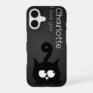 Coque iPhone 16 Chats de dessin animé noirs mignons nom charbon de