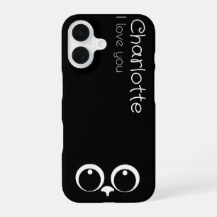 Coque iPhone 16 Chats de dessin animé noirs mignons nom charbon de
