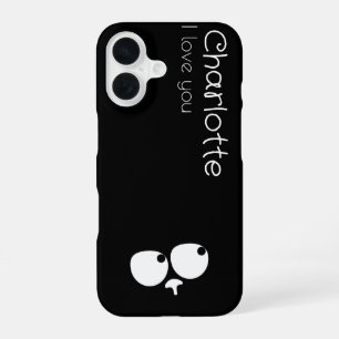Coque iPhone 16 Chats de dessin animé noirs mignons nom charbon de