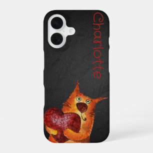 Coque iPhone 16 Chats de dessin animé orange mignons nom charbon d