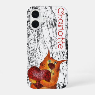 Coque iPhone 16 Chats de dessin animé orange mignons nom grunge