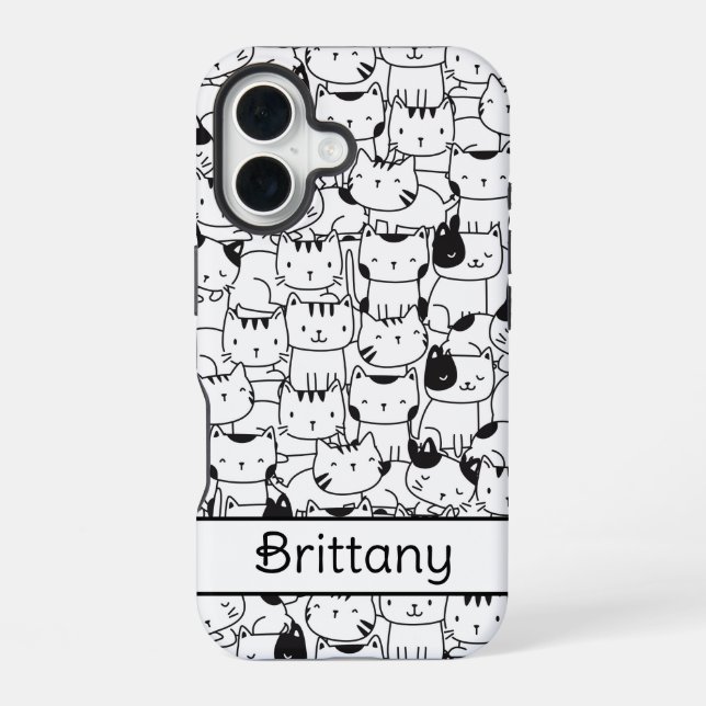 Coque iPhone 16 Chats noirs et blancs mignons (Verso)