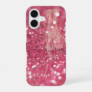 Coque iPhone 16 Chaussures de danse Ballerine en or chic Paillette