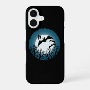 Coque iPhone 16 Chauves-souris et arbres contre la lune