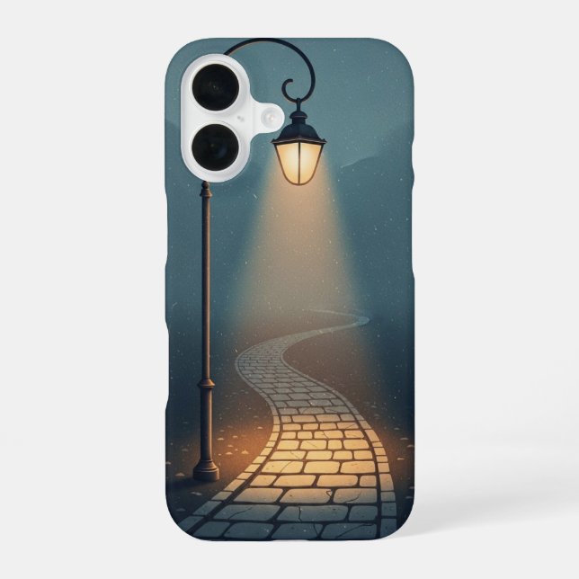 Coque iPhone 16 Chemin de la lampe du soir (Verso)