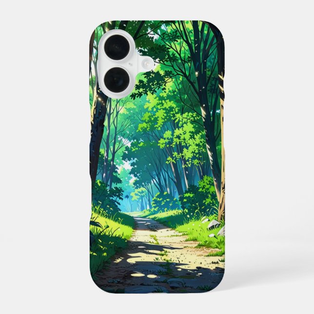 Coque iPhone 16 Chemin forestier paisible (Verso)