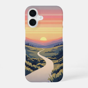 Coque iPhone 16 Chemin Rétro du Lever du Soleil