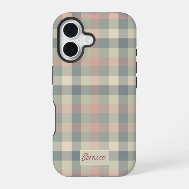 Coque iPhone 16 Chèques Pastel Dusty (Verso)