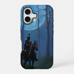 Coque iPhone 16 Chevalier Noir Mystérieux dans la Forêt au Clair d