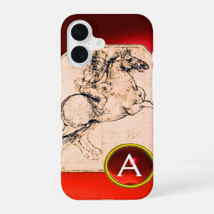 Coque iPhone 16 Chevalier sur un cheval d'élevage Red Ruby Gem Mon