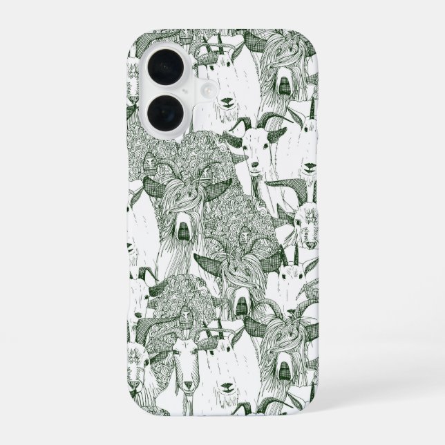 Coque iPhone 16 chèvres seulement vert foncé (Verso)