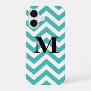 Coque iPhone 16 Chevron bleu avec monogramme