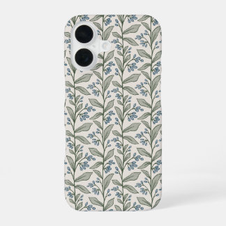 Coque iPhone 16 Chic Botanique Fleurs Bleues Feuilles Vertes Art