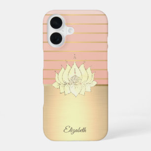 Coque iPhone 16 Chic Élégant Lotus Doré Rayé