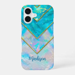 Coque iPhone 16 Chic holographique féminin bleu élégant