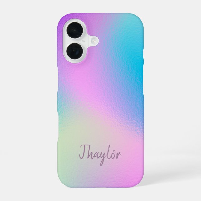 Coque iPhone 16 Chic Pastel Holographic Personalized Name (Verso)