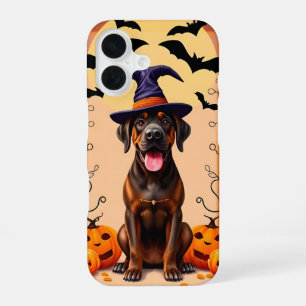 Coque iPhone 16 Chien adorable portant un chapeau de sorcière