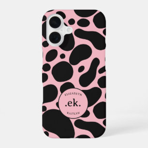 Coque iPhone 16 Chien Dalmatien Motif Abstrait Monogramme Rose Pâl