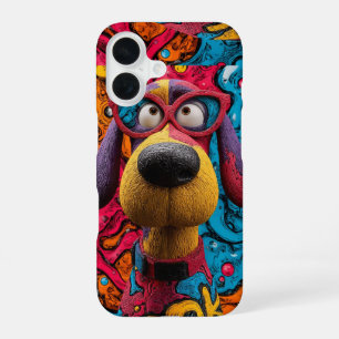 Coque iPhone 16 Chien de dessin animé funky Art Pop Rétro