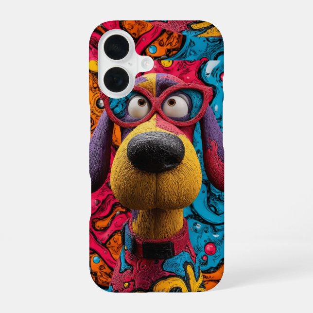 Coque iPhone 16 Chien de dessin animé funky Art Pop Rétro (Verso)