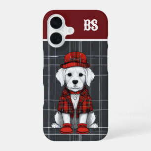 Coque iPhone 16 chien écossais drôlement déguisé - monogramme - ta