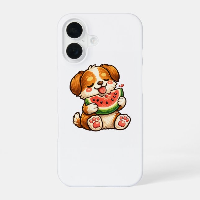 Coque iPhone 16 Chien mignon pastèque (Verso)