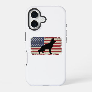 Coque iPhone 16 Chien PATRIOTIQUE Drapeau Américain Vintage