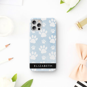Coque iPhone 16 Chien Paws, White Paws, Blue Watercolor, Votre nom