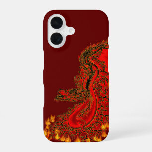 Coque iPhone 16 Chine Dragon rouge et or design