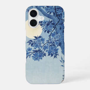 Coque iPhone 16 Chinoiserie bleu marine Fleur de cerisier & pleine