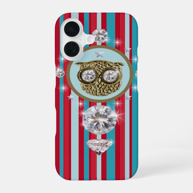 Coque iPhone 16 Chouette chic avec des rayures (Verso)
