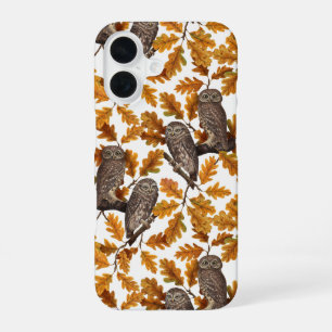 Coque iPhone 16 Chouettes d'automne sur coton blanc