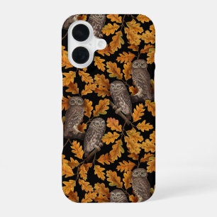 Coque iPhone 16 Chouettes d'automne sur noir