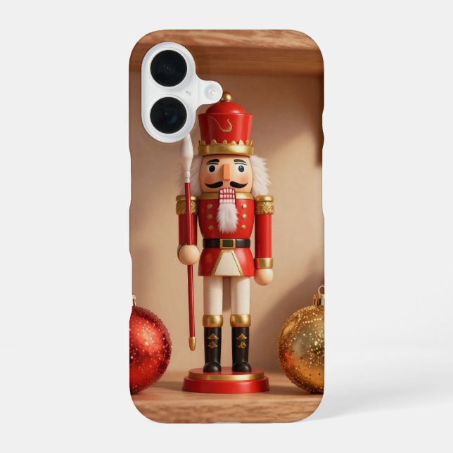 Coque iPhone 16 Christmas Nutcracker Baubles Shelf Phone Case (Verso)