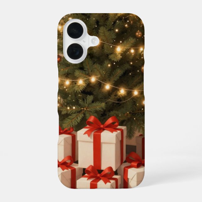 Coque iPhone 16 Christmas Tree Red Gift Boxes Phone Case (Verso)
