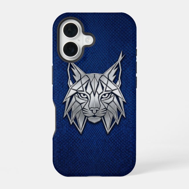 Coque iPhone 16 Chrome Géométrique Lynx Argent iPhone Python Bleu (Verso)
